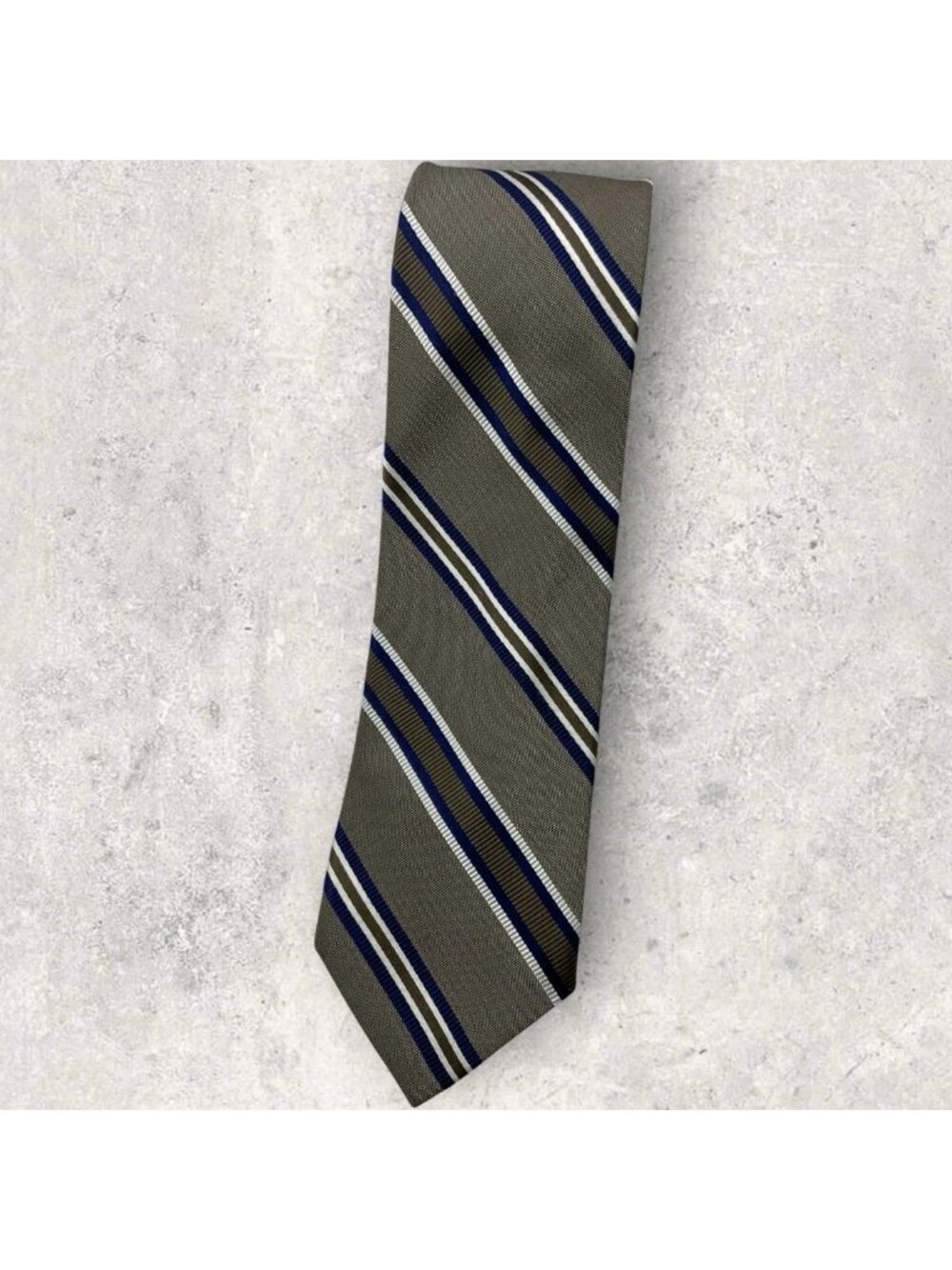 BREUER Silk Tie ITALY XL Beige Brown Blue Striped W:3.6" EUC